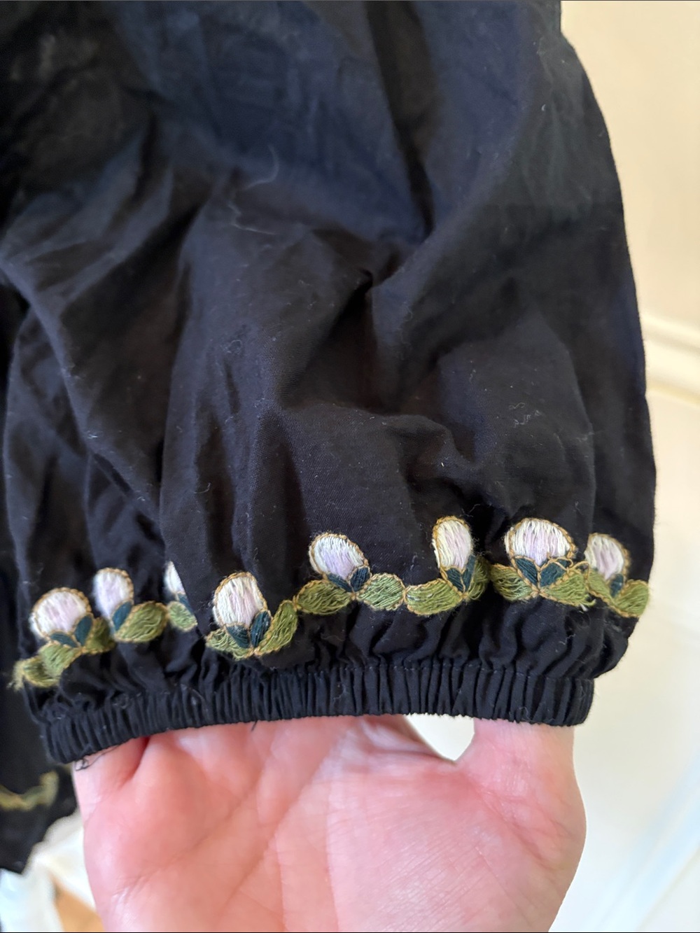 Black Floral Cotton Embroidered Peplum Blouse - Picture 6 of 9
